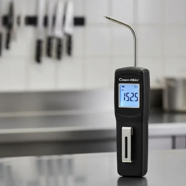 Cooper-Atkins DPP400W digital instant-read thermometer with pen-style design and stainless steel probe.