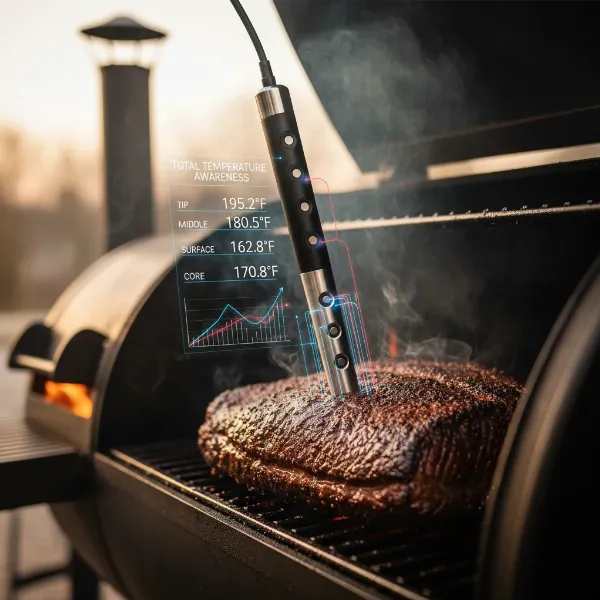 Multi-sensor meat probe collecting data for predictive cooking accuracy