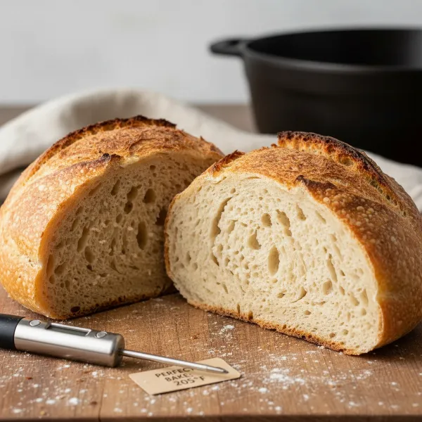 A slice of perfectly baked bread showing a uniform, airy crumb texture with a crisp crust.