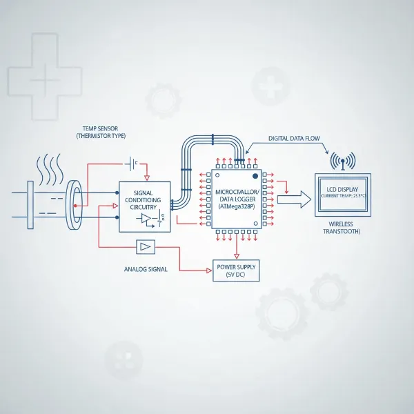 Diagram showing a temperature sensor integrated into a control or measurement system